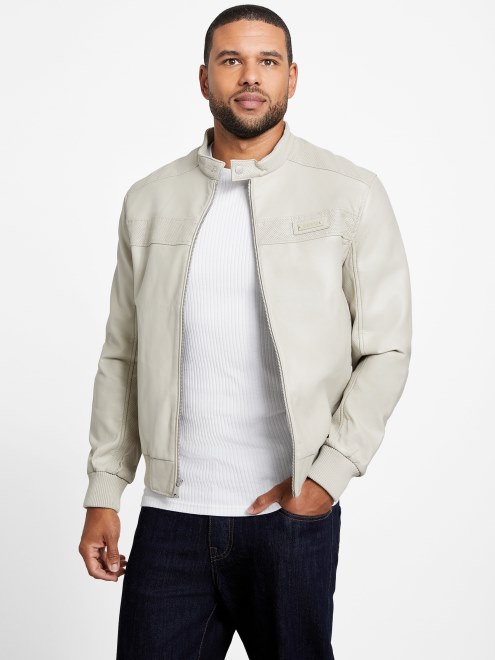 Aaron Chaqueta De Moto De Cuero Sintetico Vintage Blanco Guess