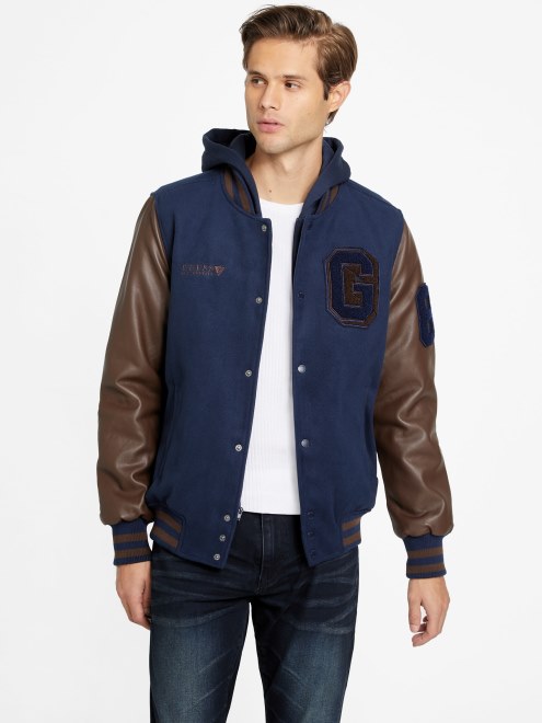 Chaqueta Varsity Ivy Con Capucha Adivinar Azul Ennegrecido