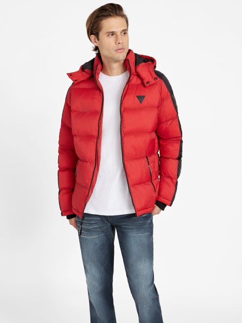 Guess Martin Sudadera Con Capucha Acolchada Color-block Rugby Rojo Multi