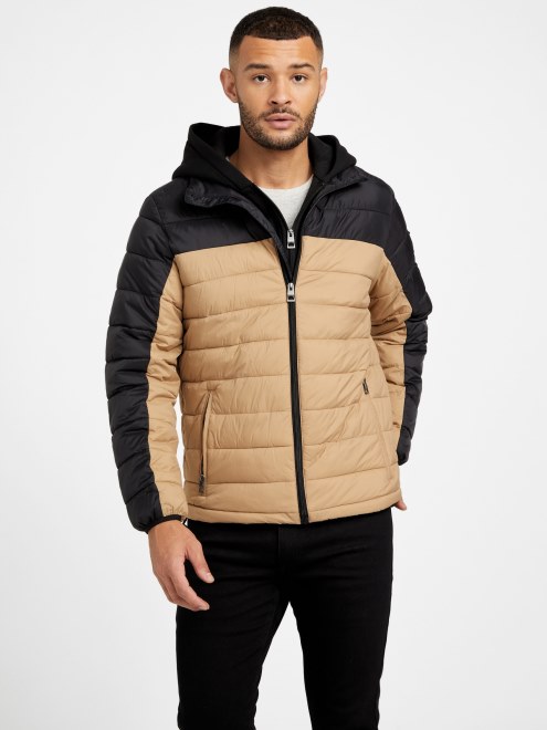 Hampton Puffer Jacket Jet Negro/taupe Guess