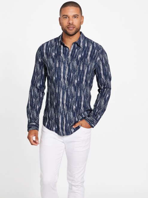 Camisa Estampada Botan Guess Seda Azul