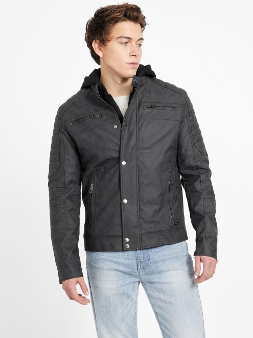 Guess Preston Chaqueta De Motociclista De Ante Sintetico Negro Azabache