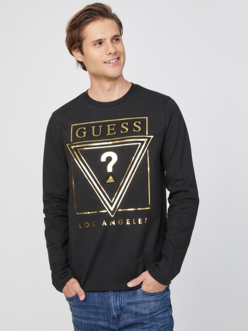 Camiseta De Manga Larga Con Logo Ecológico En Negro Azabache De Guess