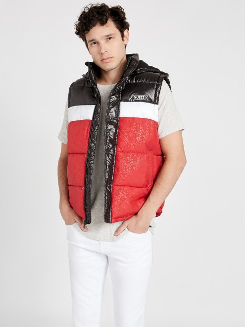 Chaleco Acolchado Con Capucha Varsity Red Multi Guess Eco Yung Color-block