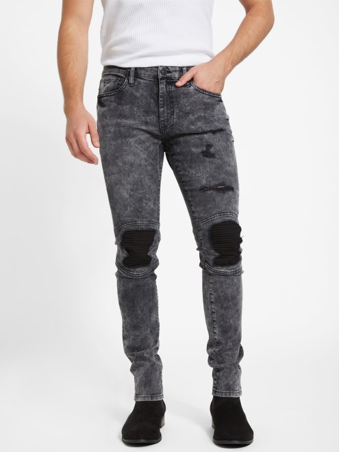 Vaqueros Negros Destruidos Guess Eco Samuel Moto Skinny Jeans