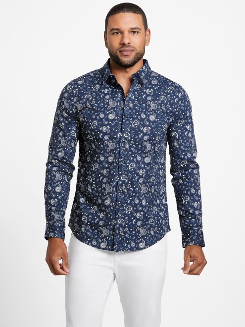 Camisa Guess Seda Azul Astro Paisley