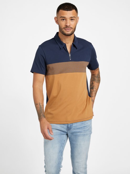 Guess Polo Color Block Multi Eco Topacio Marrón Topacio Con Cremallera