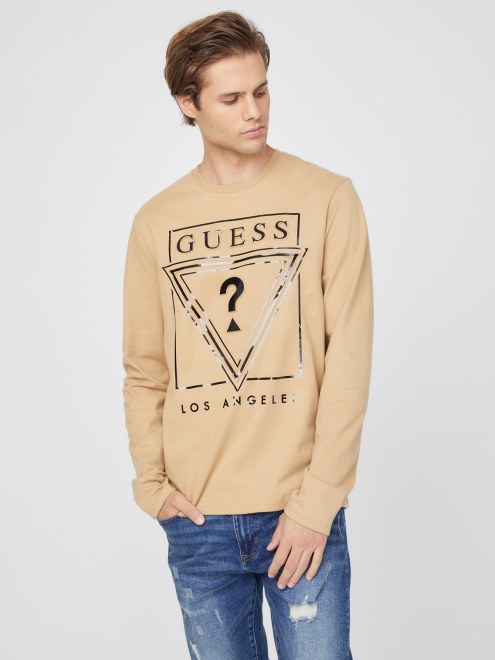 Camiseta De Manga Larga Con Logo Ecológico En Topo Tostado Guess