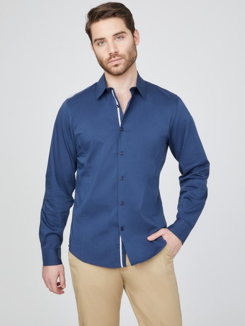 Camisa De Popelín Azul Seda De Guess Damon