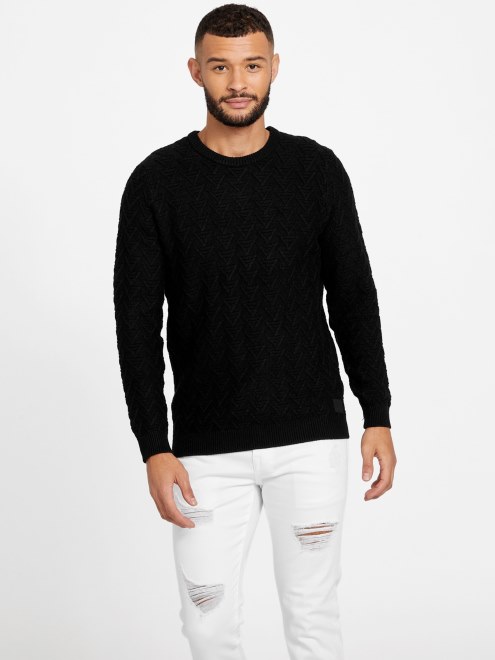 Guess Jersey De Cuello Redondo Geométrico Negro Azabache