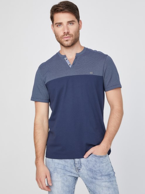 Adrian Camiseta Color Block Con Hendidura Seda Azul Supongo