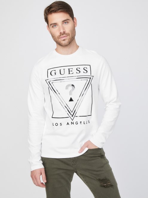 Camiseta De Manga Larga Con Logo Ecológico Guess Blanco Puro