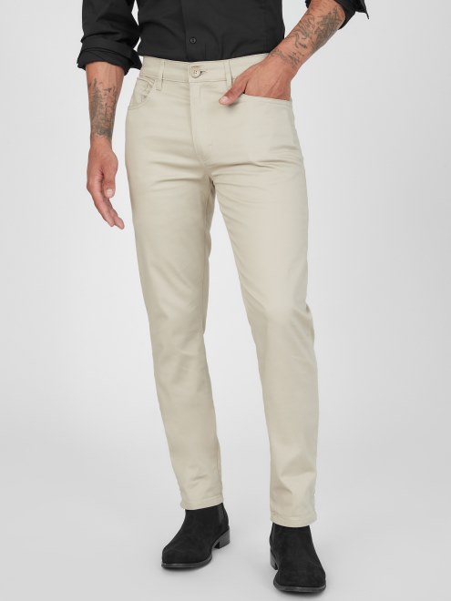Guess Ledger Pantalones De Satén Caqui Arena