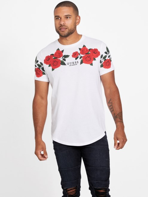 Camiseta Blanca Pura Con Rosas De Guess Ciro