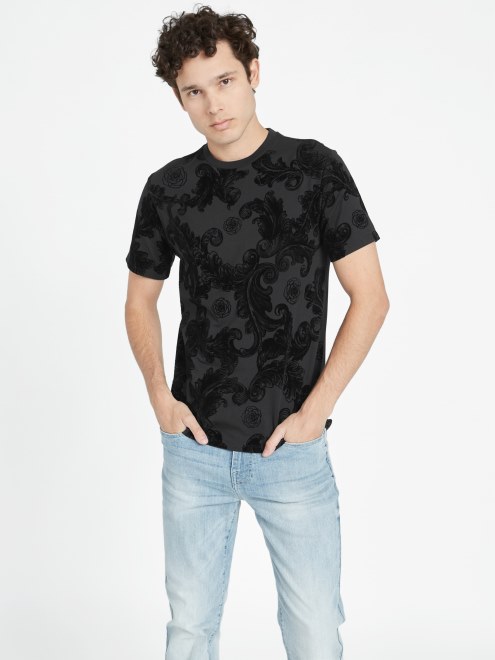 Camiseta De Cuello Redondo Flocado De Guess Lance Negro Azabache