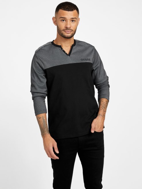 Camiseta De Manga Larga Con Cuello En V De Guess Harman Negro Azabache