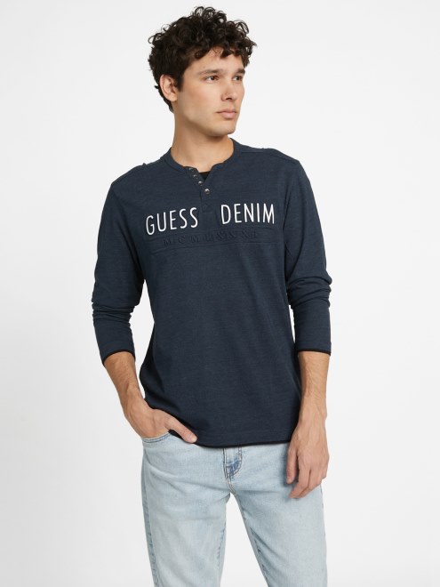 Camiseta De Manga Larga Guess Edgar Marled Oficial Mulit Azul