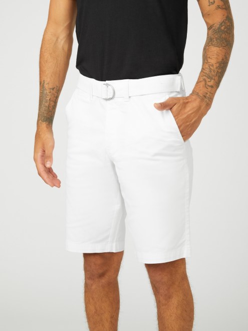 Blanco Puro Abel Shorts Elásticos Con Frente Plano Guess