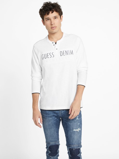 Camiseta De Manga Larga Con Logo De Edgar En Blanco Puro De Guess