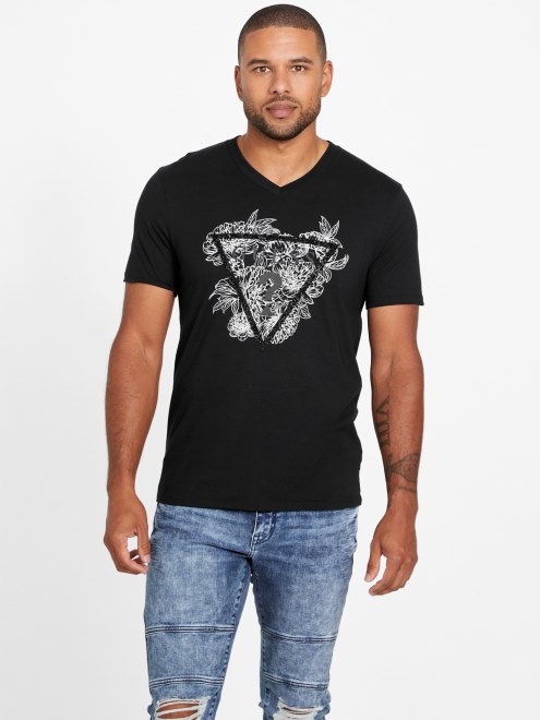 Camiseta Con Cuello En V De La Moda De Chronos En Negro Azabache De Guess