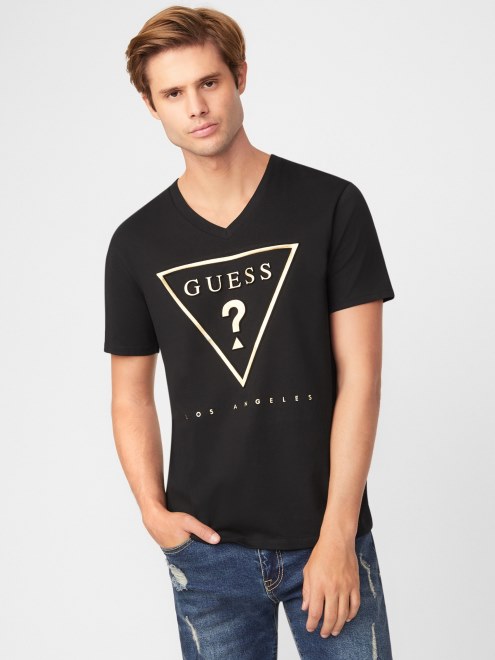 Camiseta Con Logo En Relieve En Negro Azabache De Guess