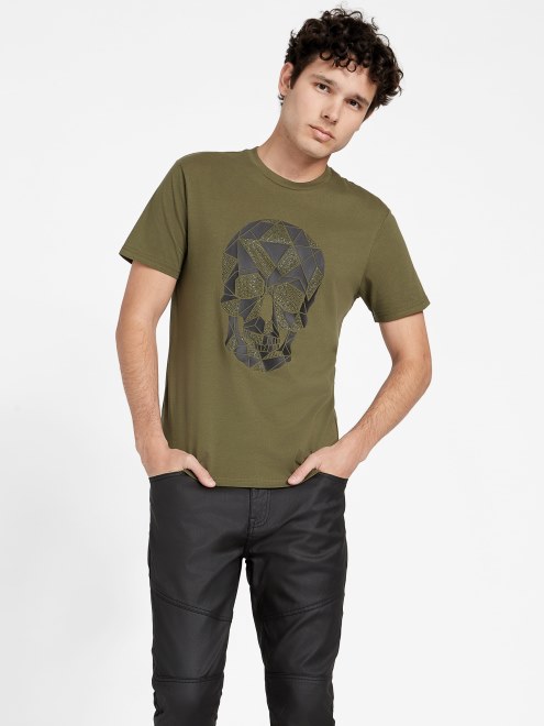 Camiseta Con Cuello Redondo Geometrico De La Pluma De La Mañana De Oliva Adivinar