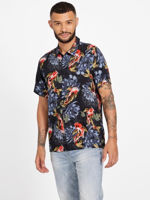 Camisa Guess Eco Beric Koi Azul Ennegrecido