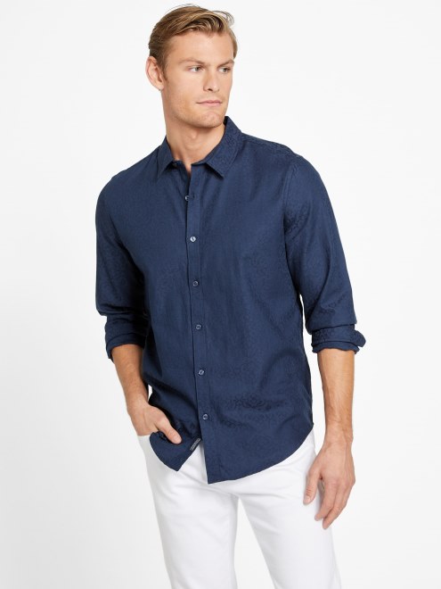 Camisa Busio Jacquard Azul Ennegrecido Adivinar