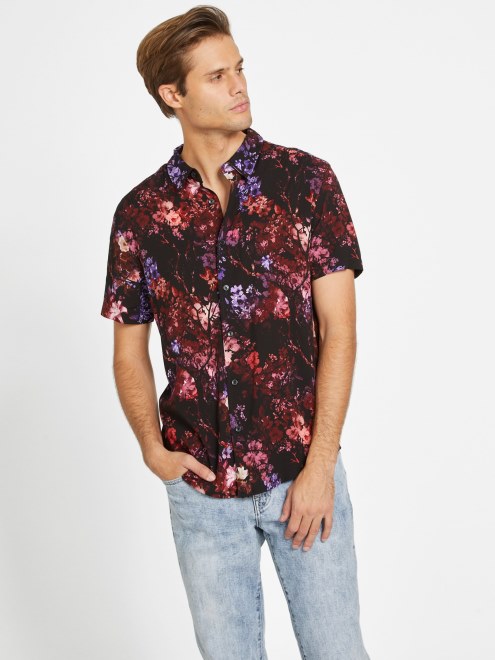Camisa Eco Dontos Floral Guess Negro Azabache