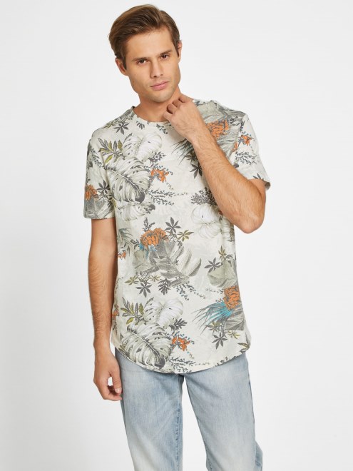 Camiseta De Cuello Redondo En Blanco Puro Con Múltiples Morrie De Guess