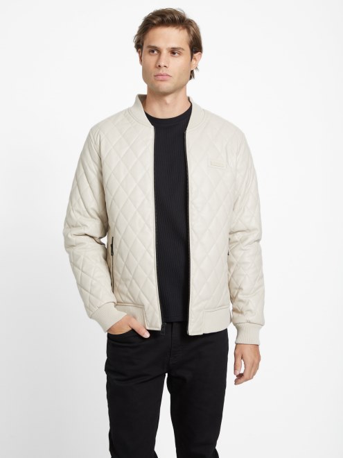 Chaqueta De Piel Sintetica Acolchada Peter Blanca Vintage De Guess