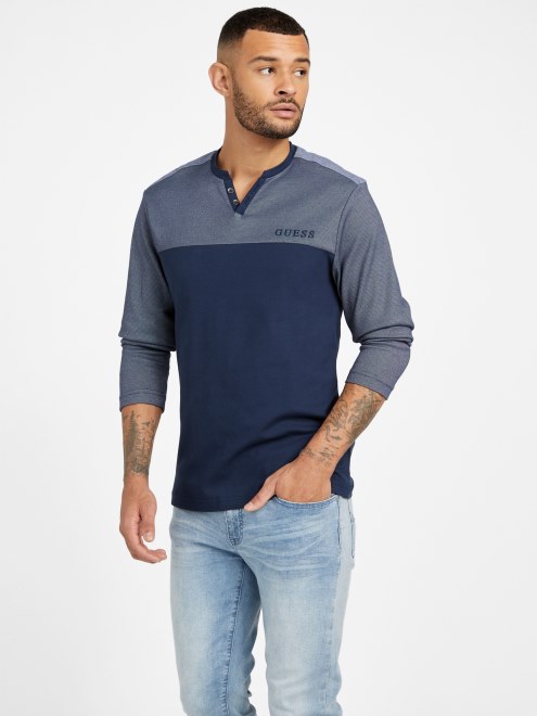 Camiseta De Manga Larga Con Cuello En V Harman Seda Azul Supongo
