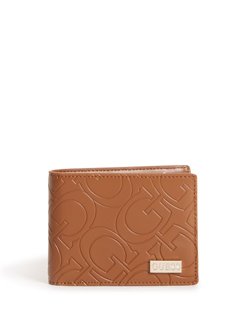 Billetera Doble Con Logo Grabado En Relieve Guess Brown
