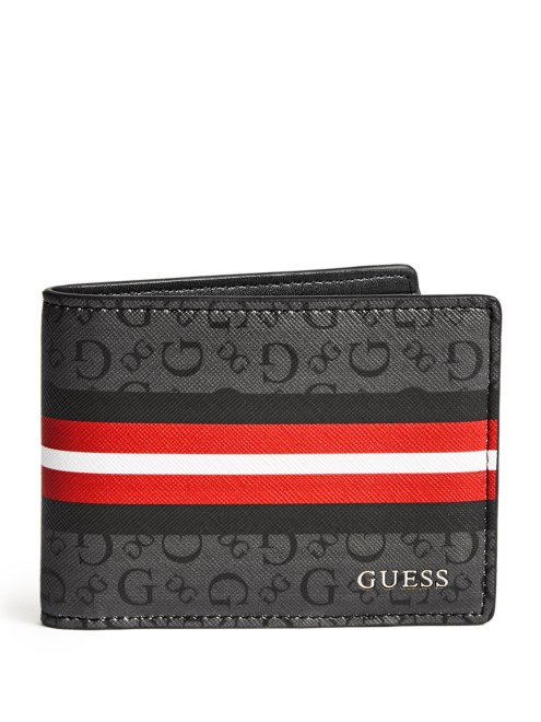 Billetera Delgada Con Logo A Rayas Carbon Guess