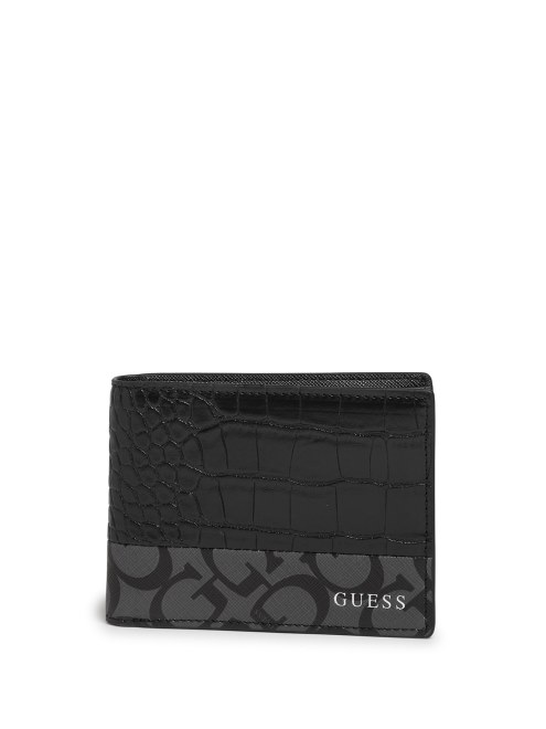 Cartera Plegable Con Logo Y Cocodrilo De Carter Negro Guess