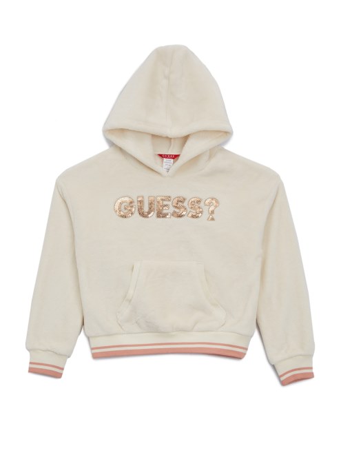 Sudadera Con Capucha Y Logo De Velour De Robby (7-14) Crema Guess