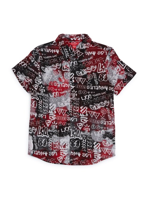 Camisa Con Logo Estampado De Bryce (7-16) Estampado De Grafiti Chili Red Guess