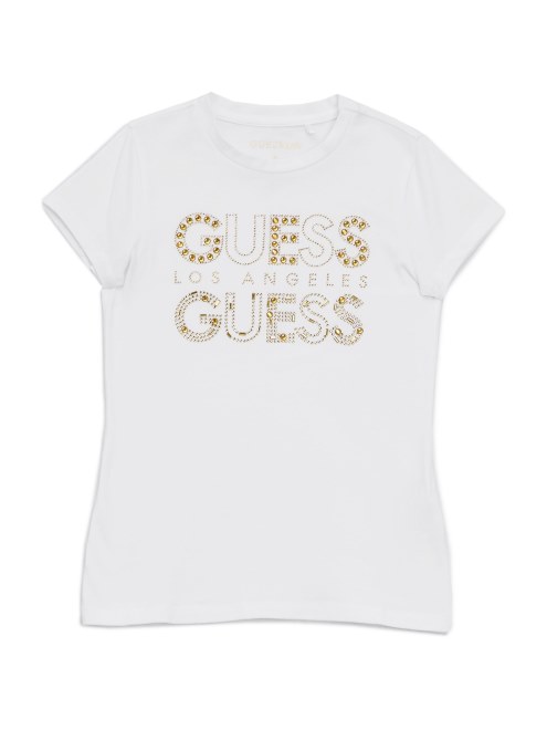 Camiseta Blanca Pura Con Logo De Diamantes De Imitación De Guess Kambrie (7-14)