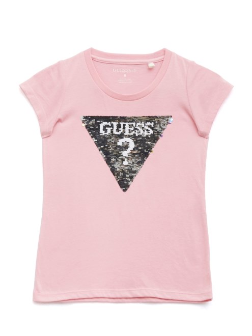Guess Camiseta Rosa Beatrix Con Logo De Lentejuelas Reversibles (7-16)