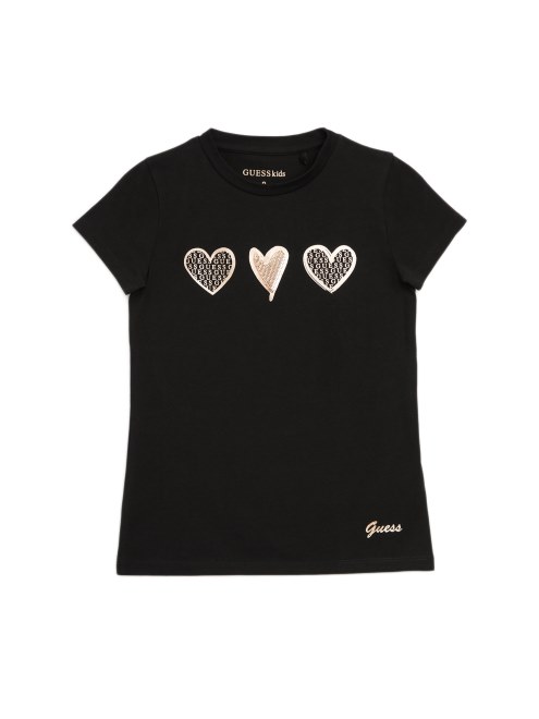 Camiseta De Corazones Guess Libi Negro Azabache (7-14)