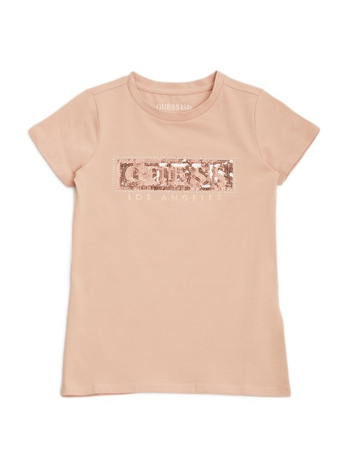 Camiseta Con Logo De Lentejuelas De Acero (7-14) Guess Pink Gloss