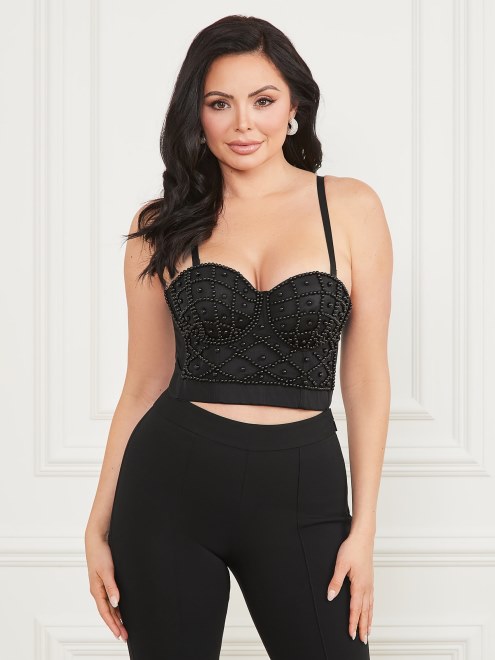 Guess Lea Bustier Top Negro Azabache Multi
