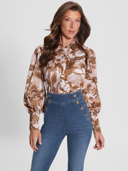 Top De Cuervo Ecológico Con Cuentas Y Estampado Floral De Porcelana Adivinar Br