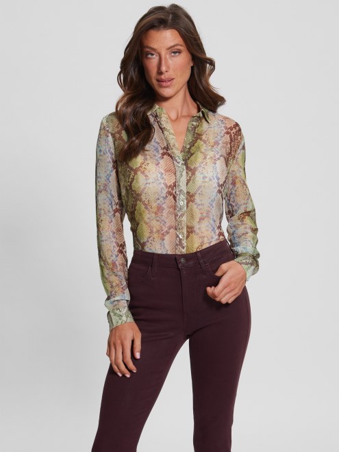 Blusa De Gasa Con Estampado De Serpiente Eco Clouis De Guess Glam