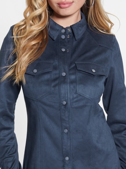 Camisa Western De Gamuza Sintética Azul Ennegrecido Guess Daisy