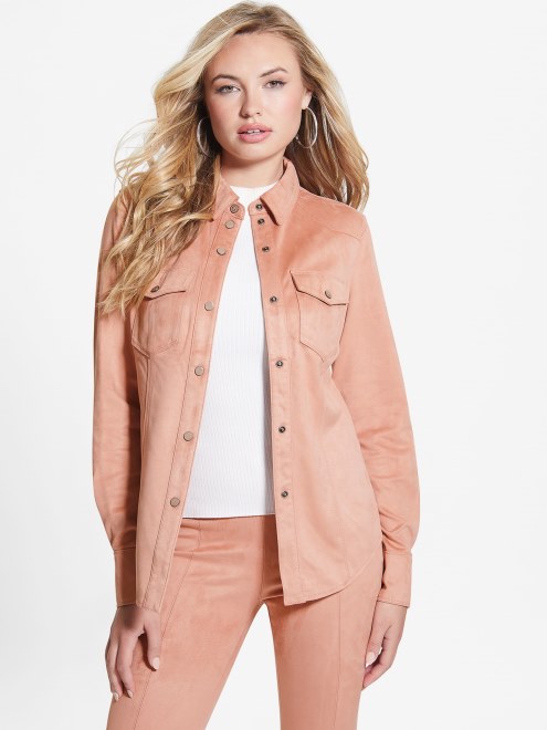 Camisa Vaquera De Gamuza Sintética Guess Daisy Rosa Satinado