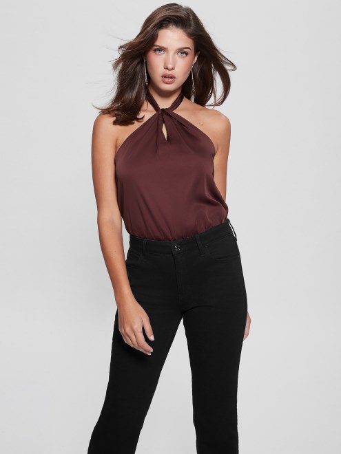 Body Con Cuello Halter De Guess Mystic Wine Eco Jaspeado