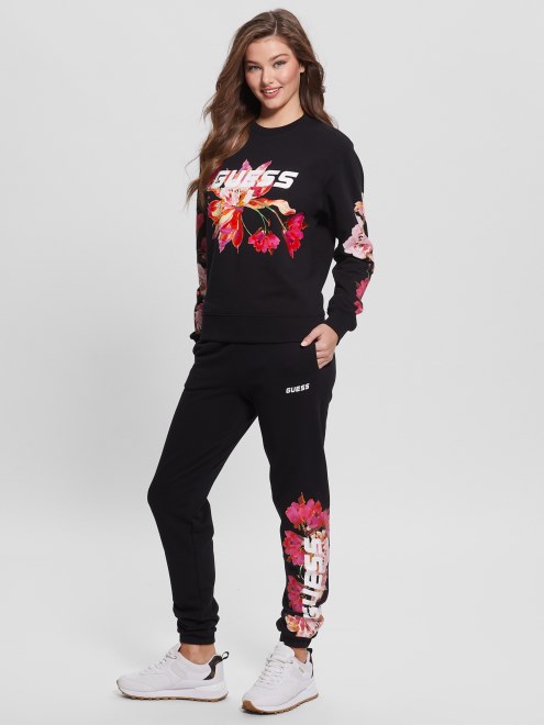 Jogger Adivinar Con Logo Floral Eco Corine Negro Azabache