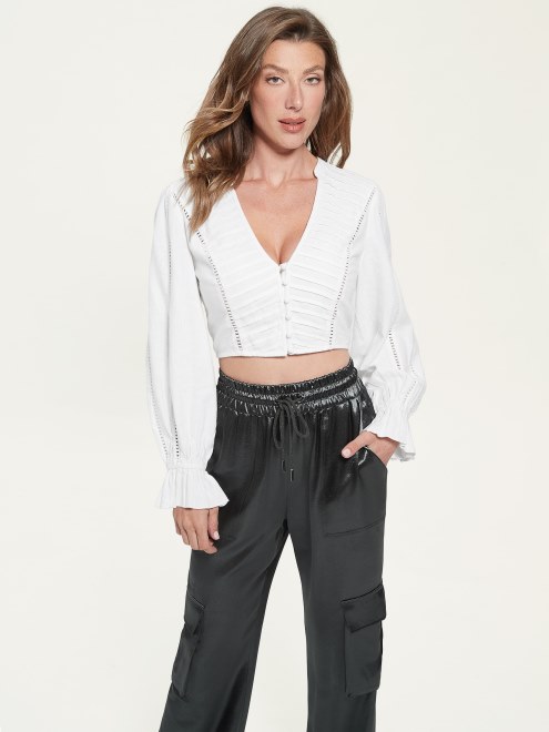 Blusa De Lino Rhea Adivinar Blanco Puro