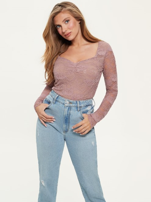 Guess Top De Encaje Rosa Violeta Gemma